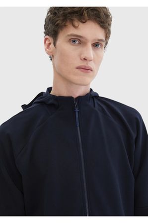 Lacivert Kapüşonlu Düz Sweatshırt