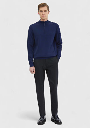 Saks Yarım Balıkçı Yaka Düz Örgü Triko Kazak