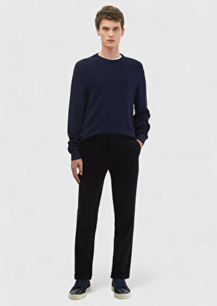 Lacivert Bisiklet Yaka Jakarlı Triko Kazak