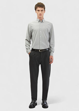 Açık Gri Baskılı Casual Fit Casual Gömlek