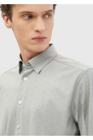 Açık Gri Baskılı Casual Fit Casual Gömlek