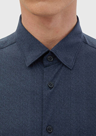 Lacivert Baskılı Casual Fit Casual Gömlek