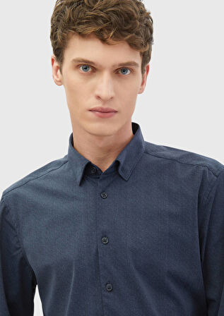 Lacivert Baskılı Casual Fit Casual Gömlek