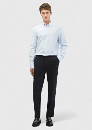 Mavi Çizgili Regular Fit Dokuma Klasik %100 Pamuk Gömlek