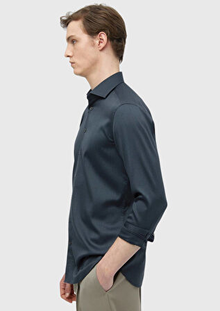 Antrasit Düz Casual Fit Dokuma Casual İpek Karışımlı Gömlek