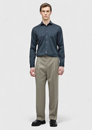 Antrasit Düz Casual Fit Dokuma Casual İpek Karışımlı Gömlek