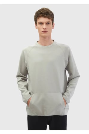 Açık Gri Bisiklet Yaka Düz Sweatshırt
