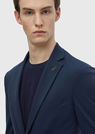 Lacivert Düz Comfort Fit Örme Takım Elbise