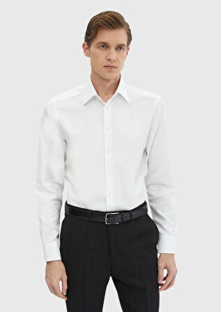 Beyaz Düz Regular Fit Dokuma Klasik %100 Pamuk Gömlek