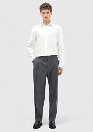 Beyaz Desenli Regular Fit Dokuma Klasik %100 Pamuk Gömlek