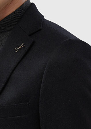 Siyah Düz Regular Fit %100 Kaşmir Ceket