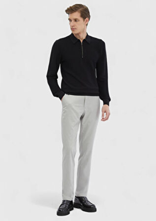 Siyah Polo Yaka Jakarlı Triko Kazak