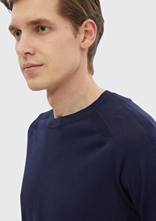 Lacivert Bisiklet Yaka Jakarlı Triko Kazak