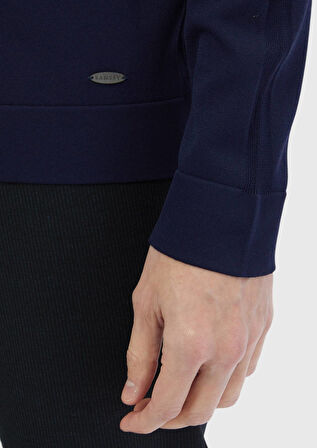 Lacivert Bisiklet Yaka Jakarlı Triko Kazak