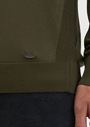 Haki Bisiklet Yaka Jakarlı Triko Kazak