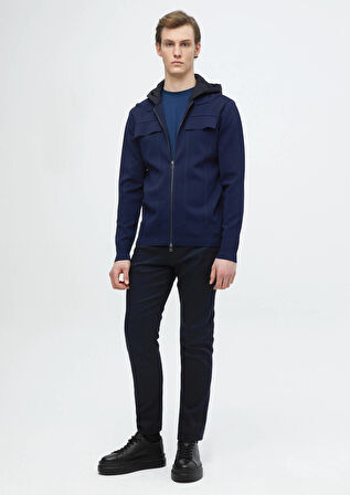 Lacivert Polo Yaka Düz Örgü Hırka