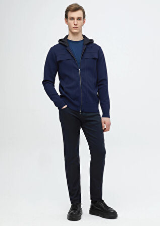 Lacivert Polo Yaka Düz Örgü Hırka