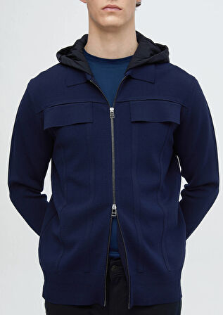 Lacivert Polo Yaka Düz Örgü Hırka