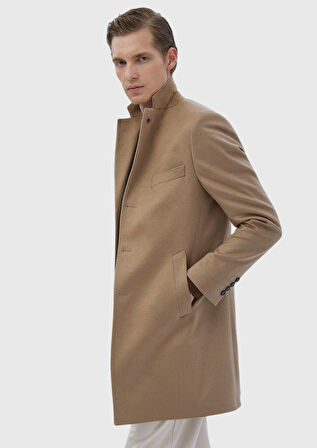 Deve Tüyü Regular Fit Kelebek Yaka Klasik Dokuma Palto