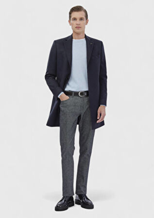 Lacivert Regular Fit Kelebek Yaka Klasik Dokuma Palto