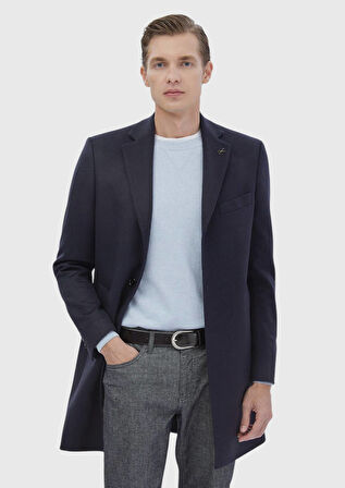 Lacivert Regular Fit Kelebek Yaka Klasik Dokuma Palto