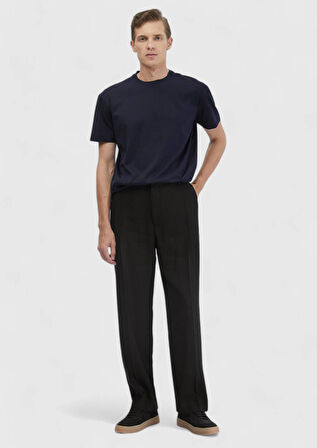 Lacivert Çizgili Bisiklet Yaka %100 Pamuk T-Shirt