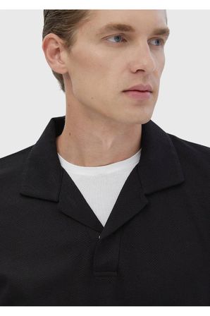 Siyah Polo Yaka Jakarlı Sweatshırt