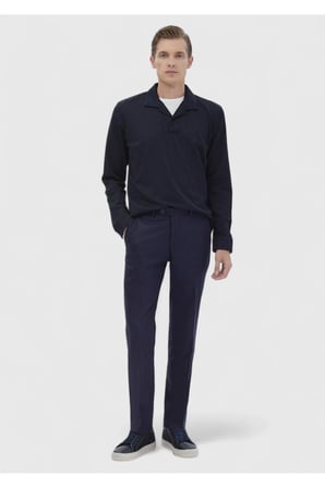 Lacivert Polo Yaka Jakarlı Sweatshırt