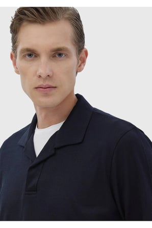 Lacivert Polo Yaka Jakarlı Sweatshırt