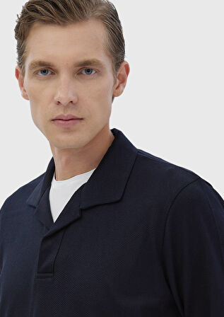 Lacivert Polo Yaka Jakarlı Sweatshırt