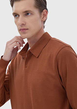 Koyu Turuncu Polo Yaka Düz Sweatshırt