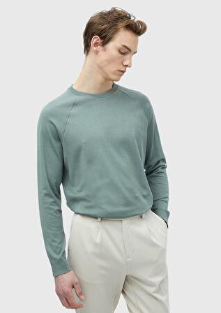 Küf Yeşili Bisiklet Yaka Düz Sweatshırt