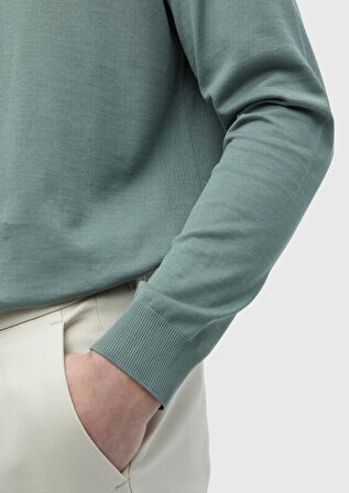 Küf Yeşili Bisiklet Yaka Düz Sweatshırt