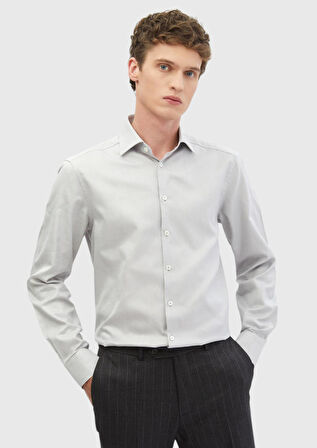 Gri Düz Regular Fit Dokuma Klasik %100 Pamuk Gömlek