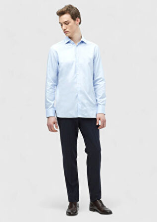 Mavi Düz Regular Fit Dokuma Klasik %100 Pamuk Gömlek