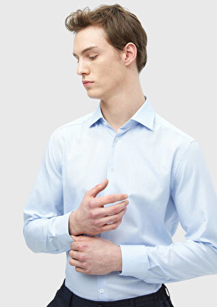 Mavi Düz Regular Fit Dokuma Klasik %100 Pamuk Gömlek