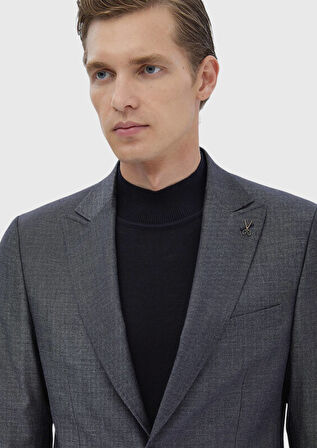 Lacivert Çizgili Zeroweight Slim Fit Yün Karışımlı Takım Elbise