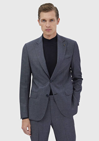 Lacivert Çizgili Zeroweight Slim Fit Yün Karışımlı Takım Elbise