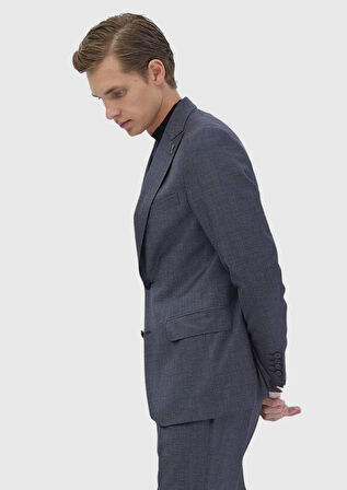Lacivert Çizgili Zeroweight Slim Fit Yün Karışımlı Takım Elbise