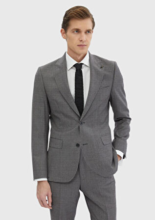 Gri Desenli Zeroweight Slim Fit %100 Yün Takım Elbise