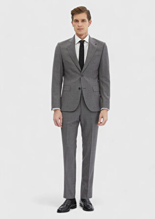 Gri Desenli Zeroweight Slim Fit %100 Yün Takım Elbise