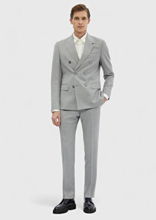 Açık Gri Düz Zeroweight Slim Fit %100 Yün Takım Elbise