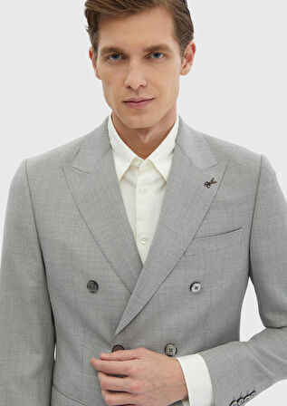Açık Gri Düz Zeroweight Slim Fit %100 Yün Takım Elbise