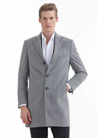 Gri Regular Fit Kelebek Yaka Klasik Dokuma Palto