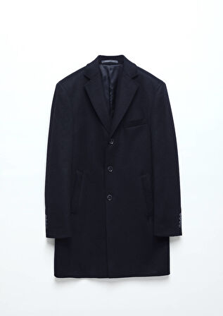 Lacivert Regular Fit Kelebek Yaka Klasik Dokuma Palto