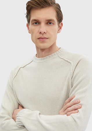 Kum Bisiklet Yaka Düz Örgü Yün Karışımlı Triko Kazak