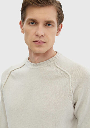 Kum Bisiklet Yaka Düz Örgü Yün Karışımlı Triko Kazak