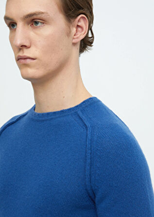 Saks Bisiklet Yaka Düz Örgü Yün Karışımlı Triko Kazak