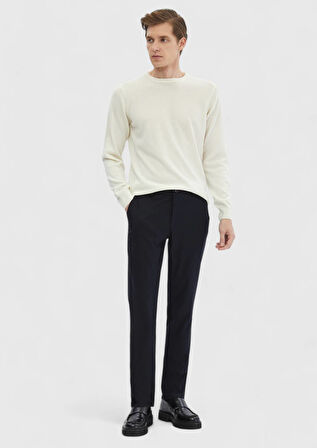 Ekru Bisiklet Yaka Düz Örgü %100 Kaşmir Triko Kazak