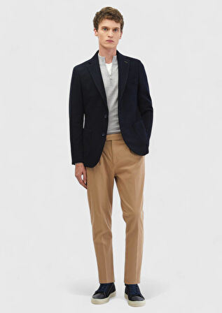 Lacivert Desenli Shirt Shoulder Slim Fit Yün Karışımlı Örme Ceket